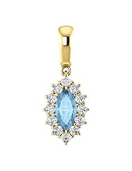 18K Yellow Gold 8.00x4.00mm Marquise Cut Sky Blue Topaz and Diamond Pendant -- LIFETIME WARRANTY