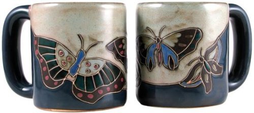 One (1) MARA STONEWARE COLLECTION - 16 Oz Coffee/Tea Cup Collectible Tan Dinner Mugs - Butterfly Design