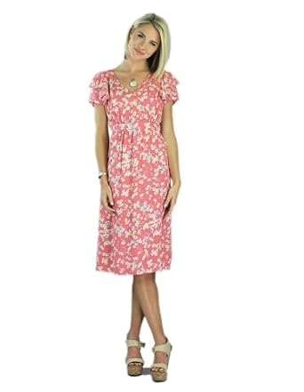Mikarose Knee-Length Short Sleeve Spring Dress- Felicity Pink, Size LG