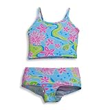 Girlfriends by Anita G - Girls 2 Piece Tankini Bathing Suit, Light Blue, Multi