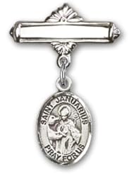 Sterling Silver Baby Badge with St. Januarius Charm and Polished Badge Pin