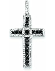 0.9 Carat 14K White Gold Black and White Diamond Cross Pendant