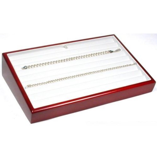 White Leather & Rosewood Diamond Tennis Bracelet Jewelry Display Tray
