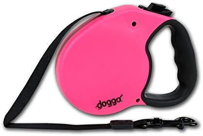 DoggoEveryday Retractable Dog Leash, 16' Long Belt, Medium for Dogs Up to 65 lbs, Pink with Black Soft Grip Handle