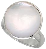 Sterling Silver Ring, w/ 16mm Round-shaped Mother of Pearl, 5/8