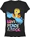 Looney Tunes Tweety Bird Love Peace Rock Black Juniors/Ladies T-shirt Tee