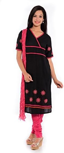 Geroo Women's Cotton Rayon Hand Embroidered Suit with Churidhar and Dupatta Set