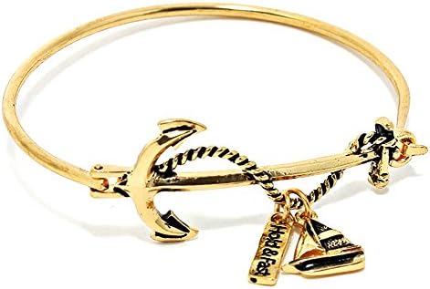 Bracelet Solvertone Anchor Wire Bangle Message Hold &amp; Fast Sailboat Charm Hook Closure