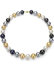 14k Yellow Gold 13-15mm Round Multi Color Cultured Freshwater Pearl High Luster Necklace 17"