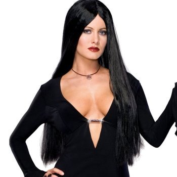 Morticia Addams Long Black Wig - Halloween Fancy