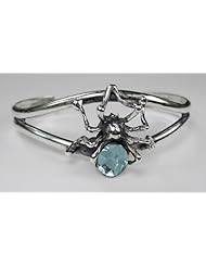 Stunning Sterling Silver Spider Cuff Bracelet Featuring a Faceted Blue Topaz