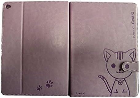 "Hello Deere" "Leiers Domi Cat" Series Wallet Style Soft Cover for iPad Air 2/iPad 6 (Purple Ipad6-DMM-C02)