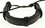 Neptune Giftware Mens Black Leather Cuff & Black Cord Gothic Wristband Surf Bracelet - 02