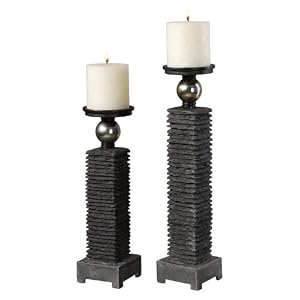 Set of 2 Uttermost Black Slate Candleholders