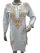 White Gold Embroidered Cotton Tunic Top Kurta Dress