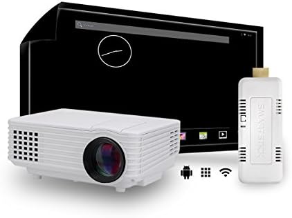 Projector HD LED Mini Portable Multimedia Home Theater Projector HD Gaming TV Movies COMPLETE PACKAGE with Wi-Fi SmartStick Custom Android PC Mini Computer (Custom Projection Screen Options)