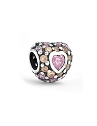 Bling Jewelry 925 Sterling Silver Pink CZ Heart Bead Pandora Compatible
