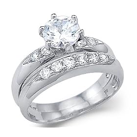 Size- 4 - Solid 14k White Gold Solitaire Engagement Wedding Set CZ Cubic Zirconia Ring Round Cut 1.5 ct