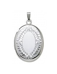 Sterling Silver Oval Hand Engraved Locket 1 inch x 1-1/4 inch In Sterling Silver