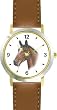 Brown (Bay) - JP - Horse - WATCHBUDDY&reg; DELUXE TWO-TONE THEME WATCH - Arabic Numbers - Brown Leather Strap-Women's Size-Small