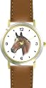 Brown (Bay) - JP - Horse - WATCHBUDDY&reg; DELUXE TWO-TONE THEME WATCH - Arabic Numbers - Brown Leather Strap-Children's Size-Small ( Boy's Size & Girl's Size )