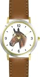 Brown (Bay) - JP - Horse - WATCHBUDDY&reg; DELUXE TWO-TONE THEME WATCH - Arabic Numbers - Brown Leather Strap-Women's Size-Small