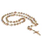 14k Yellow White Rose Gold Round Beaded Rosary Necklace
