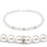 Genuine Swarovski Crystal Pearl Necklace with Rondelle - White (8mm)
