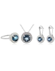 Sterling Silver London Blue Topaz and Diamond Jewelry Set (0.05 cttw, H-I Color, I1-I2 Clarity)