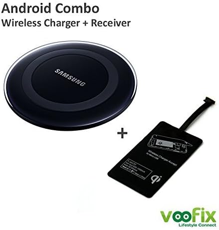 Wireless charger Voofix® - 2 Item Bundle: OEM Samsung Wireless Pad + Voofix Qi Ultra Slim Receiver Patch Module Card for Samsung Galaxy S5 S4 Note 4 Note 4 Edge Note, LG, HTC, Android - Black