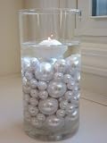 Unique Elegant Vase Fillers 80 Pieces Jumbo Pearl Beads All White with Sparkling Diamonds and Gems Accents..... the Transparent Water Gels That Floating the Pearl Beads in the 2nd. And 3rd. Image Are Sold Separately.