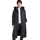 Jessie G. Women's Long Hooded Down Parka Coat with Fox Fur Trim - Black XL