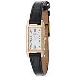 Seiko Women's SUJF80 Dress Baguette Gold-Tone Black Leather Strap Watch