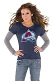 Colorado Avalanche Navy Women's Primary Logo Tri Blend Long Sleeve Layered T-Shirt- by Alyssa Milano