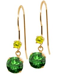1.23 Ct Round Green Diamond Canary Diamond 14K Yellow Gold Earrings