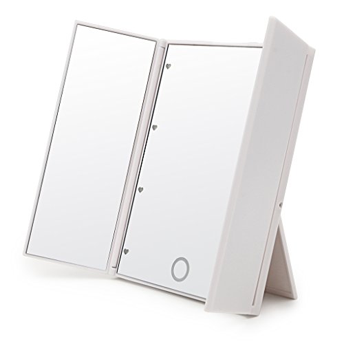BTSKY Tri-Fold Lighted Travel Makeup Mirror- Portable 8 LED Lights Vanity Mirror / Makeup Mirror / Pocket Mirror / Compact Mirror (White)