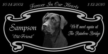 12 x 6 Lazer Gifts Personalized Black Granite Pet Memorial Marker Style Sampson