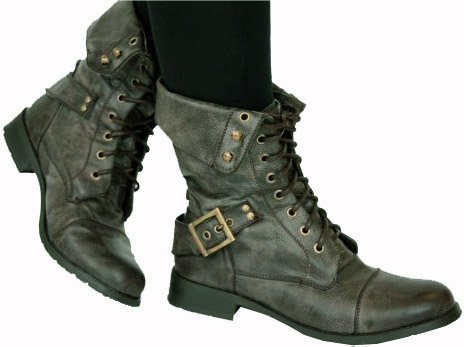 Ladies Military Combat Worker Boots With Turn Down Cuff Tops