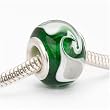 Murano Style Glass Lampwork Bead Fits Pandora Emerald Green White Swirl 14mm (1)