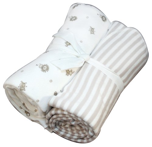 Under the Nile Nature's Nursery Flannel Swaddle Blanket Set, Tan Stripes/Animal Print photo