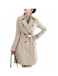 DJT Womens Elegant Long Trench Coat with Belt Khaki XL