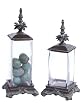 Pack of 2 Country Vineyard Brown & Teal Decorative Glass Finial Lidded Canisters