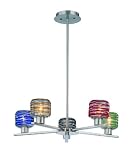Lite Source LS-19195MULTI Besta 5-Lite Ceiling Lamp - Polished Steel with Multi Glass Shade