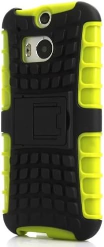 Sean Dual Hybrid Protective Armor Stand Case for HTC One M8 (2014) + 1 Pcs Sean Smile Case (Yellow-Green)