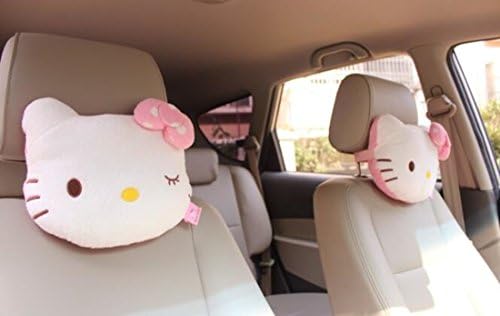 oopsfly 1 Pair Plush Hello Kitty Face Headrest Pillow Neck Cushion Pink