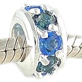 Sterling Silver Cornflower and Montana BLUE Colored CZ SPACER Bead fits Pandora, Chamilia, and Biagi Bracelet Gift Boxed