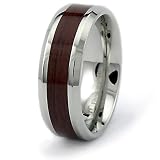 8mm Stainless Steel Ring with Wood Inlay (Sizes 8-12 )