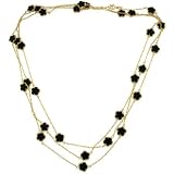 Vermeil with Onyx Clover Necklace - Extra Long 60 Inches