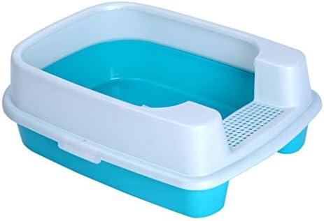 Gardner Pet THE BEST Standard Scatter Control Cat Litter Pan with Top Rim and Step, White and Blue