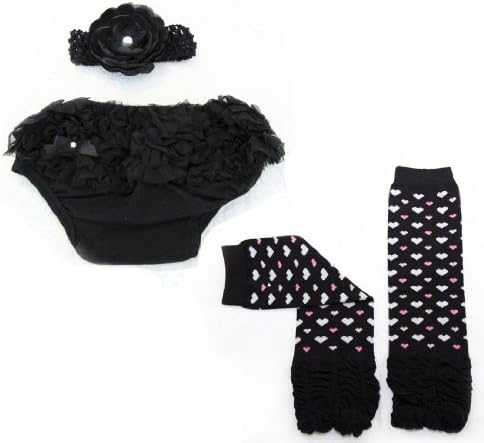 Ema Jane (Ruffle Set (Black with Hearts)) Baby Tutu Ruffle Leg Warmers - Baby Leggings